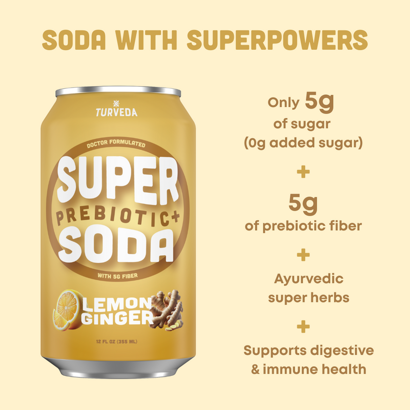 LEMON GINGER +Turmeric Prebiotic SUPER SODA (12 Pack)